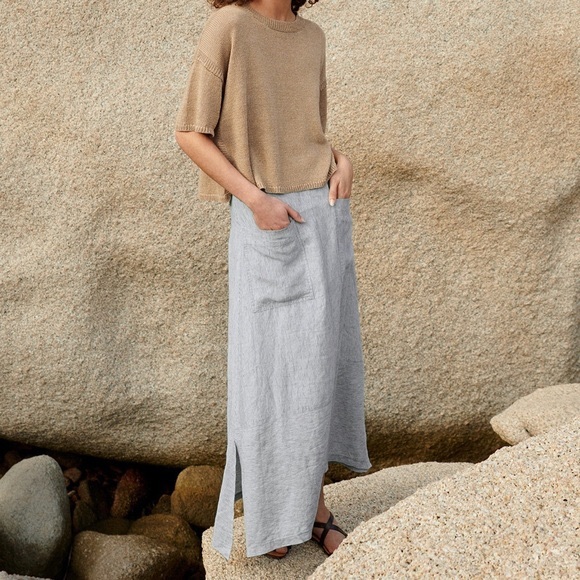 Poetry Dresses & Skirts - Poetry linen skirt dipped hem apron pockets midi